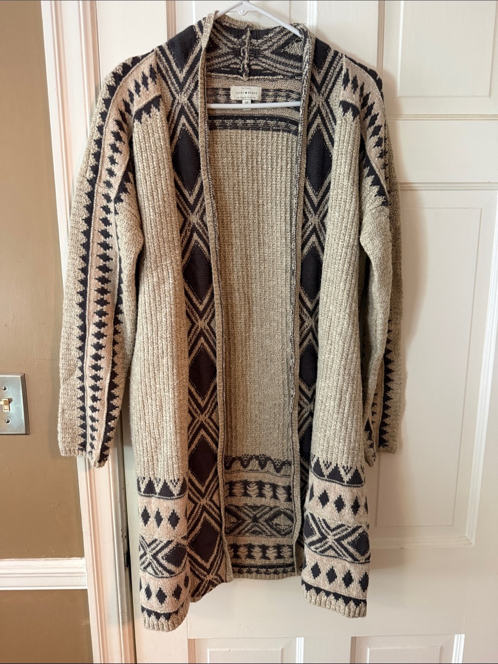 Lucky Brand Beige and Black Nordic Open Cardigan